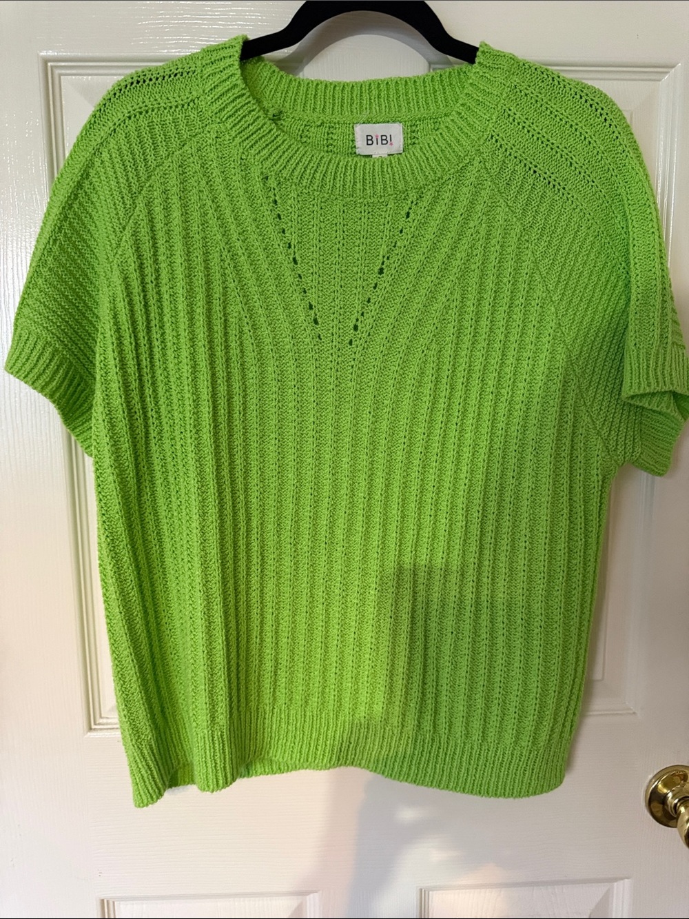 BiBi Lime Green Ribbed Knit Short Sleeve Sweater